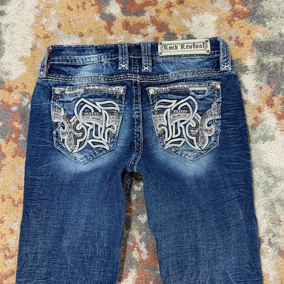 Rock Revival Jeans Size 25 Skinny Kelsie Rhinestone Thick Stitch Pockets Blue - Picture 3 of 10